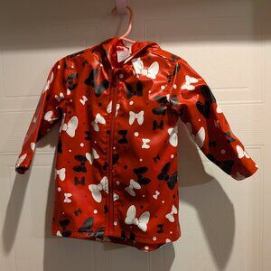 Disney Junior Minnie Mouse Girls Raincoat Jacket 2T Red Polka Dot Bow Hood